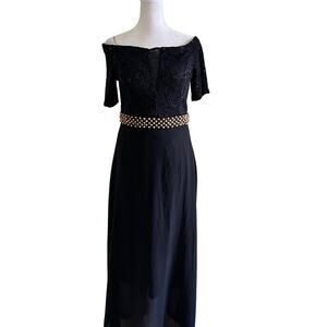 La Scala Evening Dress L Women Beaded Formal Gown Off Shoulder Lace Evening Gala